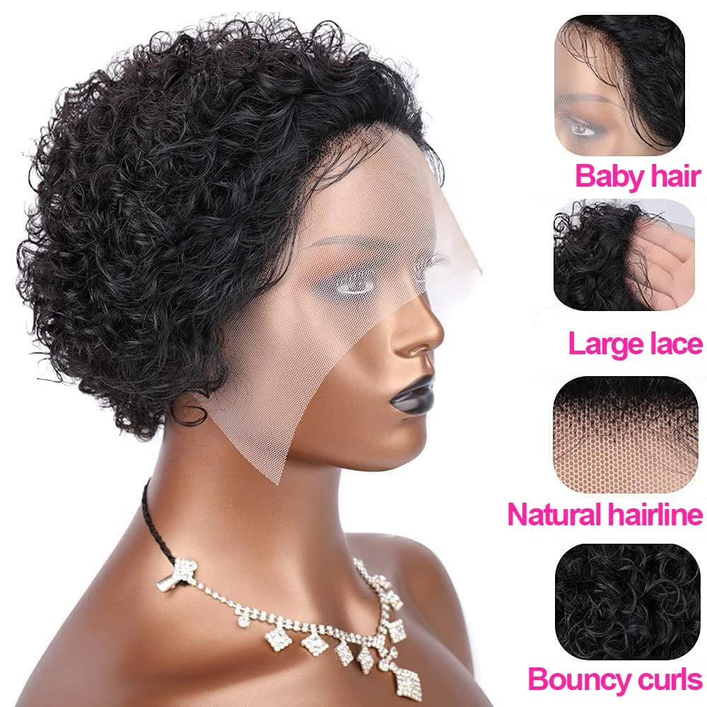 Short Pixie Cut Wig Curly Bob Lace Front 100% Human Hair Wigs for Black Women 13X1 PrePulcked HD Lace Wigs Brazilian Weaving