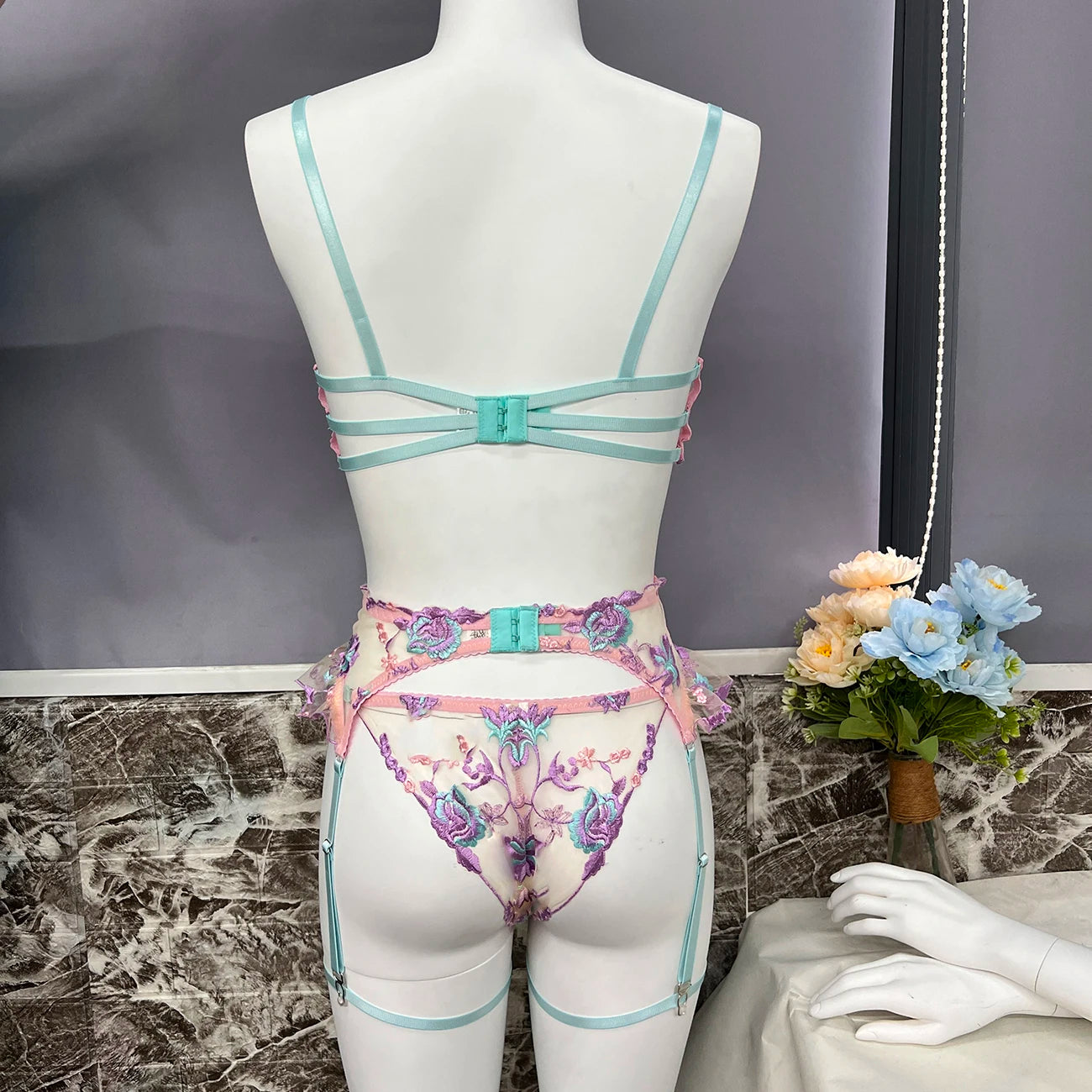 Ellolace Fairy Lingerie Floral Transparent Underwear Ruffle Garter Intimate Delicate Underwear Beautiful See Through Outfits