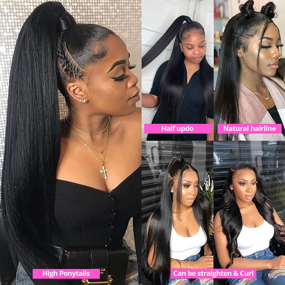 30 Inch Straight Human Hair 360 Full Lace Wigs Bone Straight Human Hair Wig Transparent Frontal Human Hair Wigs for Women Bling