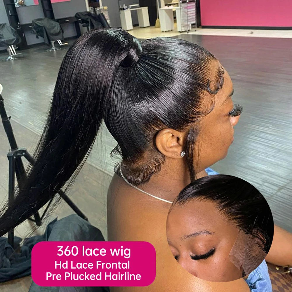 360 Full Lace Wig 13X4 Transparent Lace Front Human Hair Wigs For Women 30 36 Inch Brazilian Bone Straight 13x6 Lace Frontal Wig
