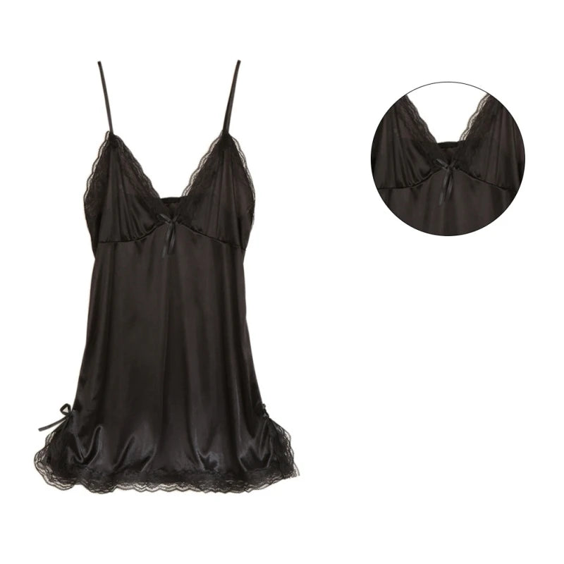 Women's Satin Nightgowns Silk Slip Lingerie Sleepwear Sexy V Neck Strap Solid Color Nightshirt