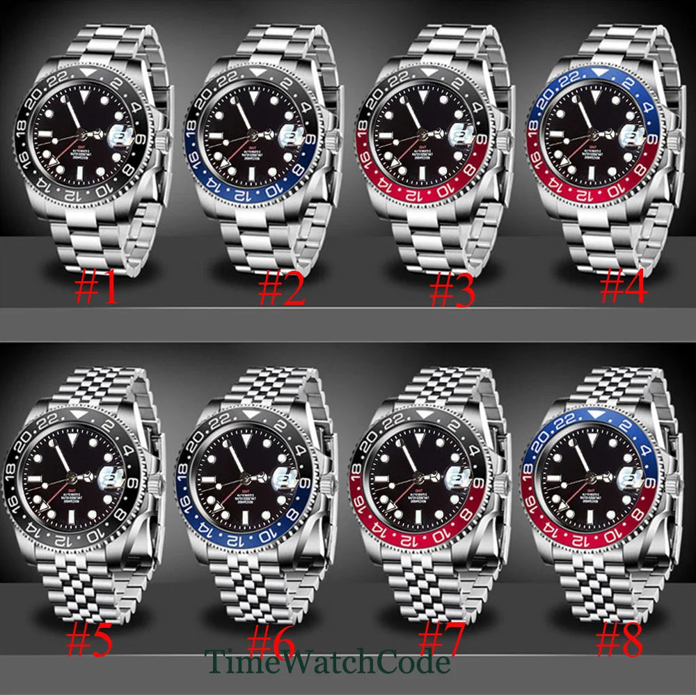 Tandorio 40mm NH34 Movement Automatic Watch For Men GMT Function Black Dial Sapphire Crystal Auto Date Jubilee/Oyster Bracelet