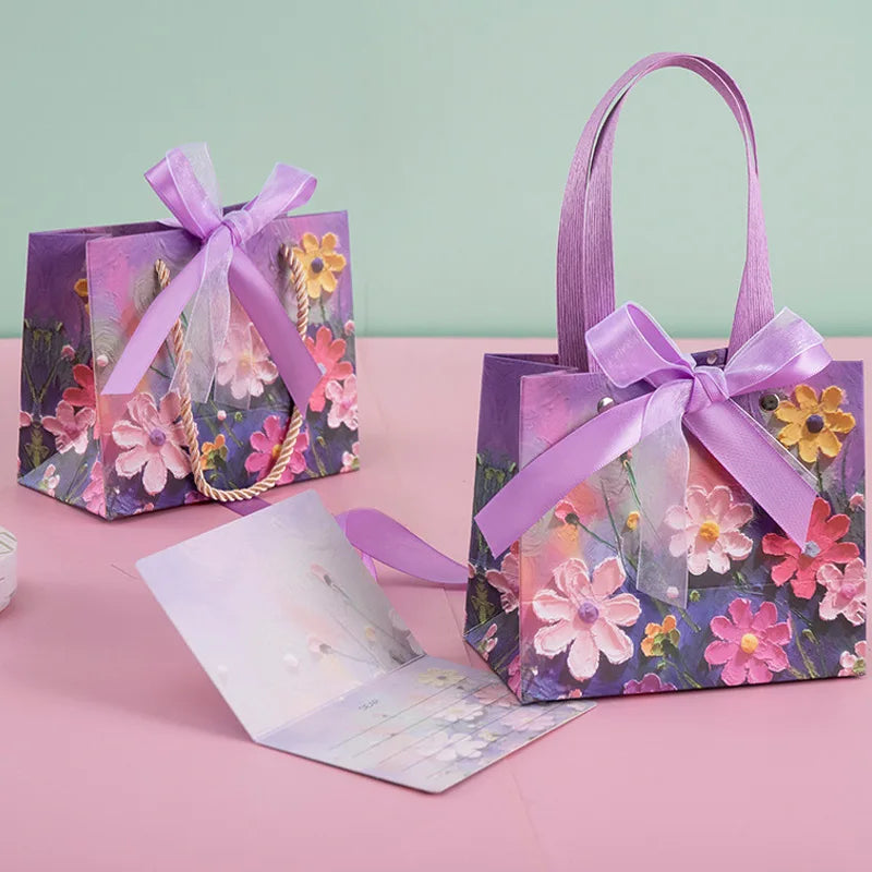 Flower Gift Pakcaging Bag 3D Cloud Oil Painting Paper Bag Valentine's Day Birthday Wedding Party Favor Bag Clothes Store Handbag