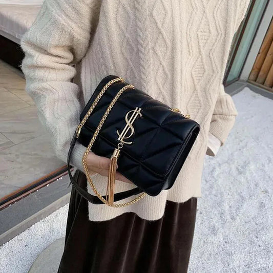 Luxury Brand Handbag Fashion Simple Tassel Square Bag Girl Leather Women 2024 Designer Handbags Lock Shoulder Messenger Bags