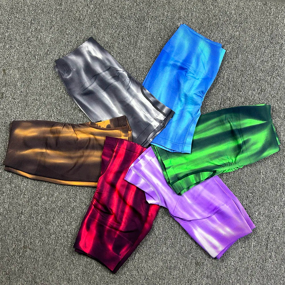 Seamless Push Up Scrunch Sport Shorts For Women High Waist Tummy Control Biker Gym Fitness Gradient Aurora Yoga Tights Butt Lift