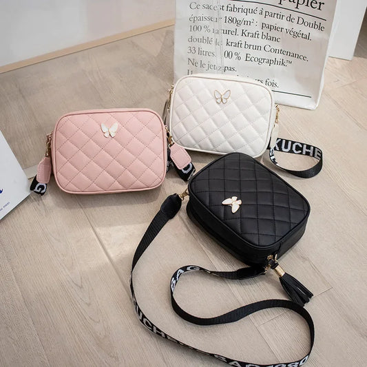 Leisure Lingge Embroidered Butterfly Decorative Single Shoulder Bag Tassel Shoulder Strap Printing Cross Body Small Square Bag