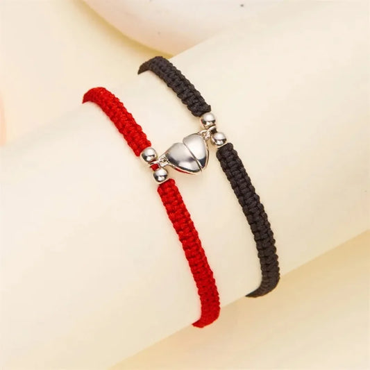 2pcs Magnet Bracelet Magnetic Bracelet Set for Couple Red Black Braided Rope Bracelet Adjustable Friendship Jewelry Accessories