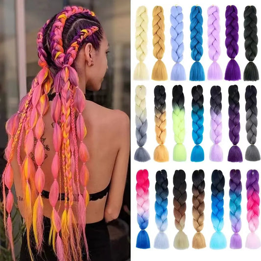 Jumbo Braiding Hair Premium Synthetic Pre-Stretched Box Braids Hairpieces 24" Soft Colorful Twist Rainbow Colors Hair Extensions