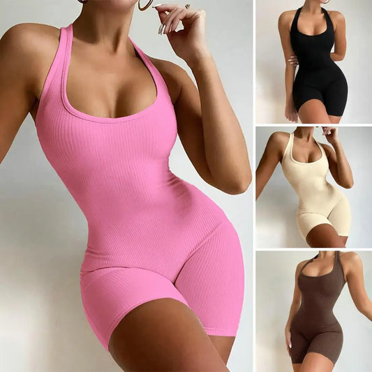 Slim Fit One-Piece Solid Color High Elastic Bodycon Jumpsuit Activity Streetwear