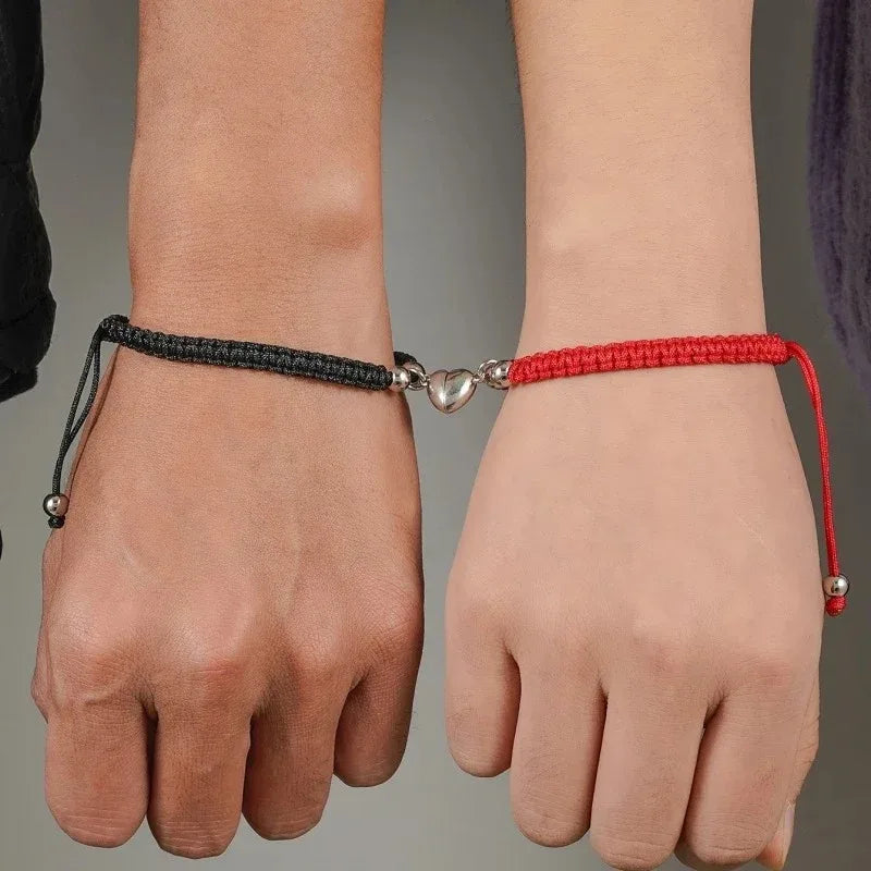 2pcs Magnet Bracelet Magnetic Bracelet Set for Couple Red Black Braided Rope Bracelet Adjustable Friendship Jewelry Accessories