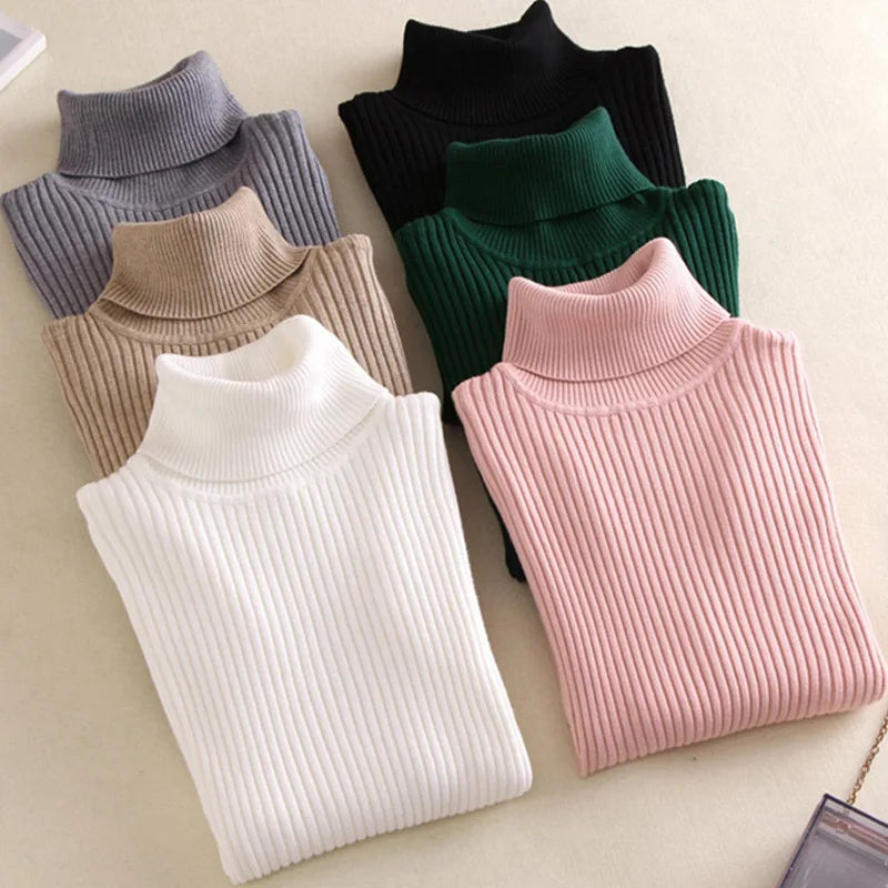 Turtleneck Winter Sweater Women Warm Knitted Pullover Slim Tops Basic Solid Soft Autumn Sweaters Streetwear Knitwear Jumper New
