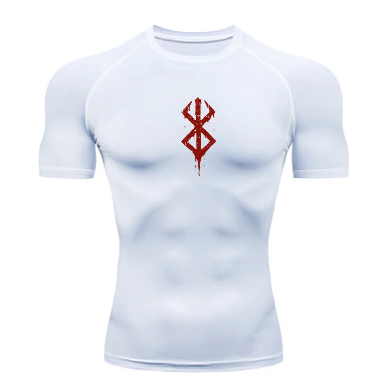 Summer Running T-Shirt Men Short Sleeve Compression Shirt Gym Sports Top White & Black Quick Dry Breathable MMA Fitness Clothing