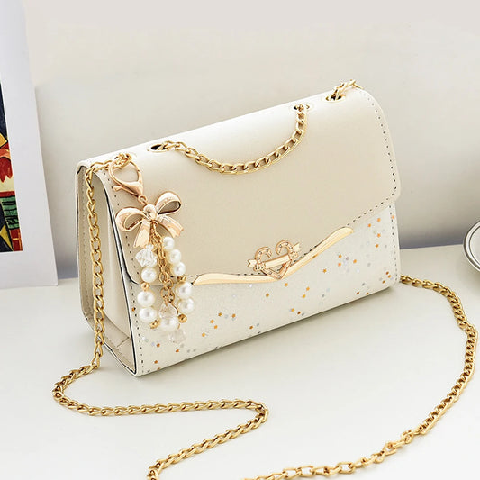 Trendy Fashion Ladies Crossbody Small Square Bag Girls Shoulder Bag Cross Square Tassel Pendant Sequin Embellished PU Polyester
