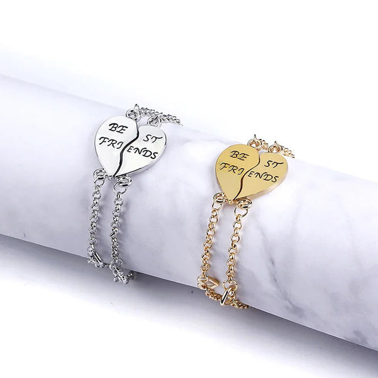 Best Friends Bff Bracelets for 2 Heart Shape Chain Bracelet for Women Girls Stitching Statement Bracelet Back To School Jewelry