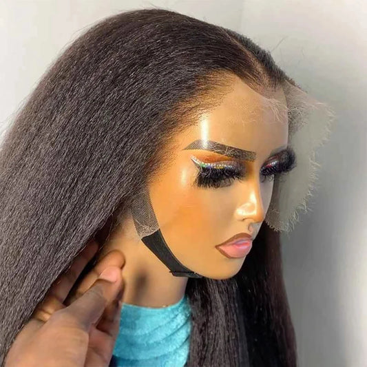 Kinky Straight 13x4 Lace Frontal Wigs Yaki Straight Lace Front Human Hair Wigs Brazilian PrePlucked 360 Full Lace Wigs For Women