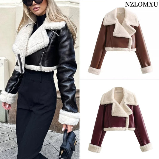 Winter Women Jacket Coats Faux Shearling Sheepskin Coat Retro Motorcycle Jacket Woman Jackets Outerwear Tops