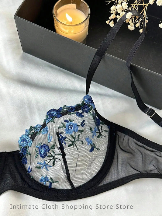 2Pcs Set Sexy Lace Sensual Lingerie Erotic Embroidery Lace 2024 Bra For Women Underwear Intimate Sexi Costumes Bra And Panty Set