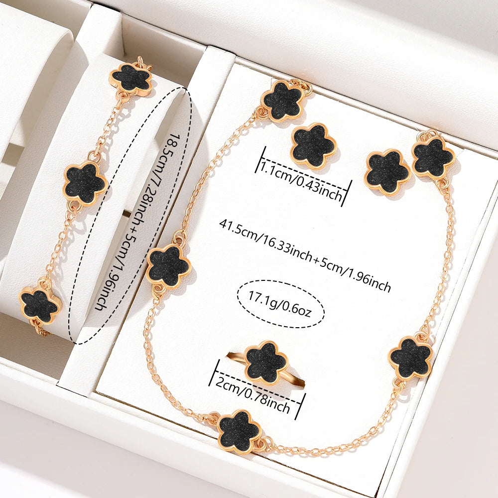 5 Piece Set Women Five Leaf Clover Bracelets New French Niche Necklaces Bracelets Rings Earrings Set Fashionable And Versatile