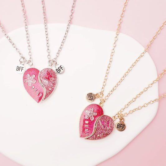 2 Pcs/Set Magnetism Best Friends Pendant Necklace for Women Cute Butterfly Flower Broken Heart Clavicle Chain BFF Best Friends