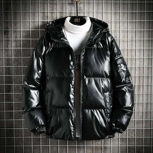 Men's Shiny Cotton-padded Short Hooded Coat Loose-fit Trendy Padded Jacket Stylish Cotton Coat