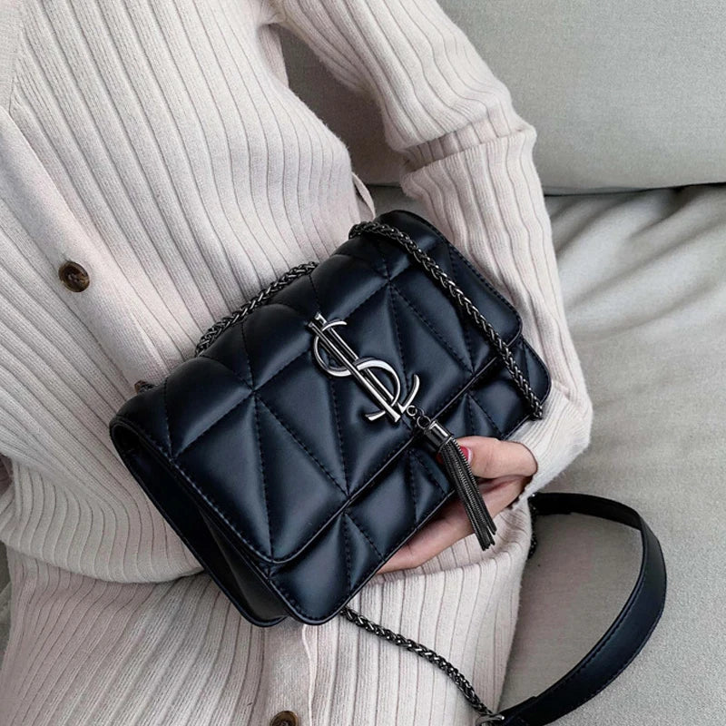 Luxury Brand Handbag Fashion Simple Tassel Square Bag Girl Leather Women 2024 Designer Handbags Lock Shoulder Messenger Bags