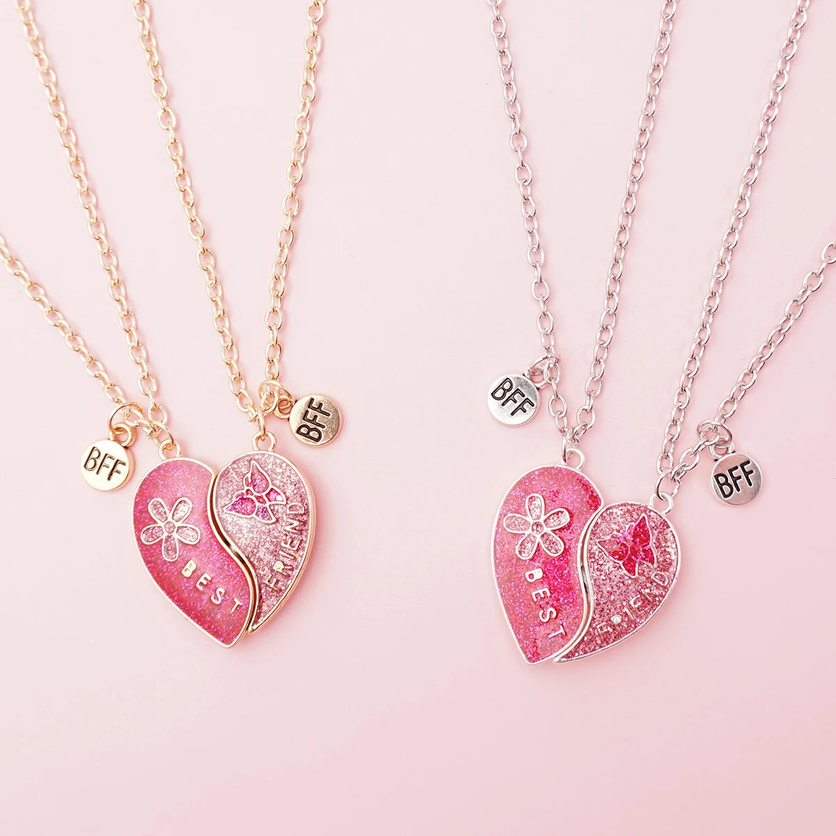 2 Pcs/Set Magnetism Best Friends Pendant Necklace for Women Cute Butterfly Flower Broken Heart Clavicle Chain BFF Best Friends