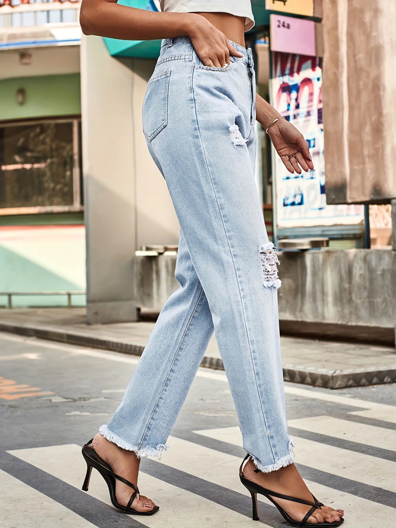 American street ladies fashion ripped slim slim casual pants jeans