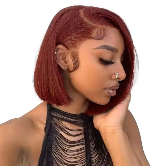 Short Bob Human Hair Wigs Straight Reddish Brown 13x4 Full Lace Frontal Wigs 613 Human Hair Wig 180% Density Grade 12A