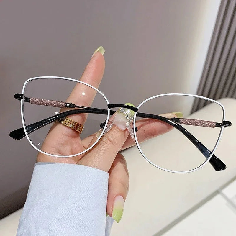 New Cat Eye Metal Eyeglasses Frame Computer Goggles Fashion Women's Anti Blue Light Glasses Support Customized Optical Glasses