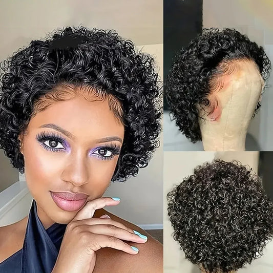 Short Pixie Cut Wig Curly Bob Lace Front 100% Human Hair Wigs for Black Women 13X1 PrePulcked HD Lace Wigs Brazilian Weaving