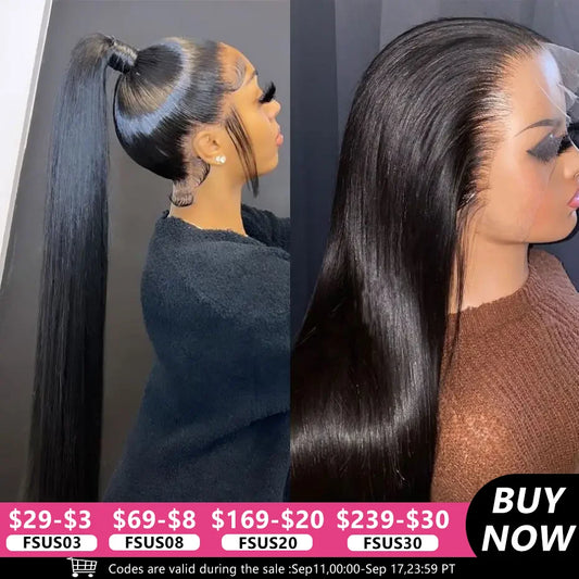 360 Full HD Lace Frontal Wig Bone Straight 32 30Inch 13x4 13x6 Transparent Lace Front Wigs Human Hair Lace Closure Wig MYLOCKME