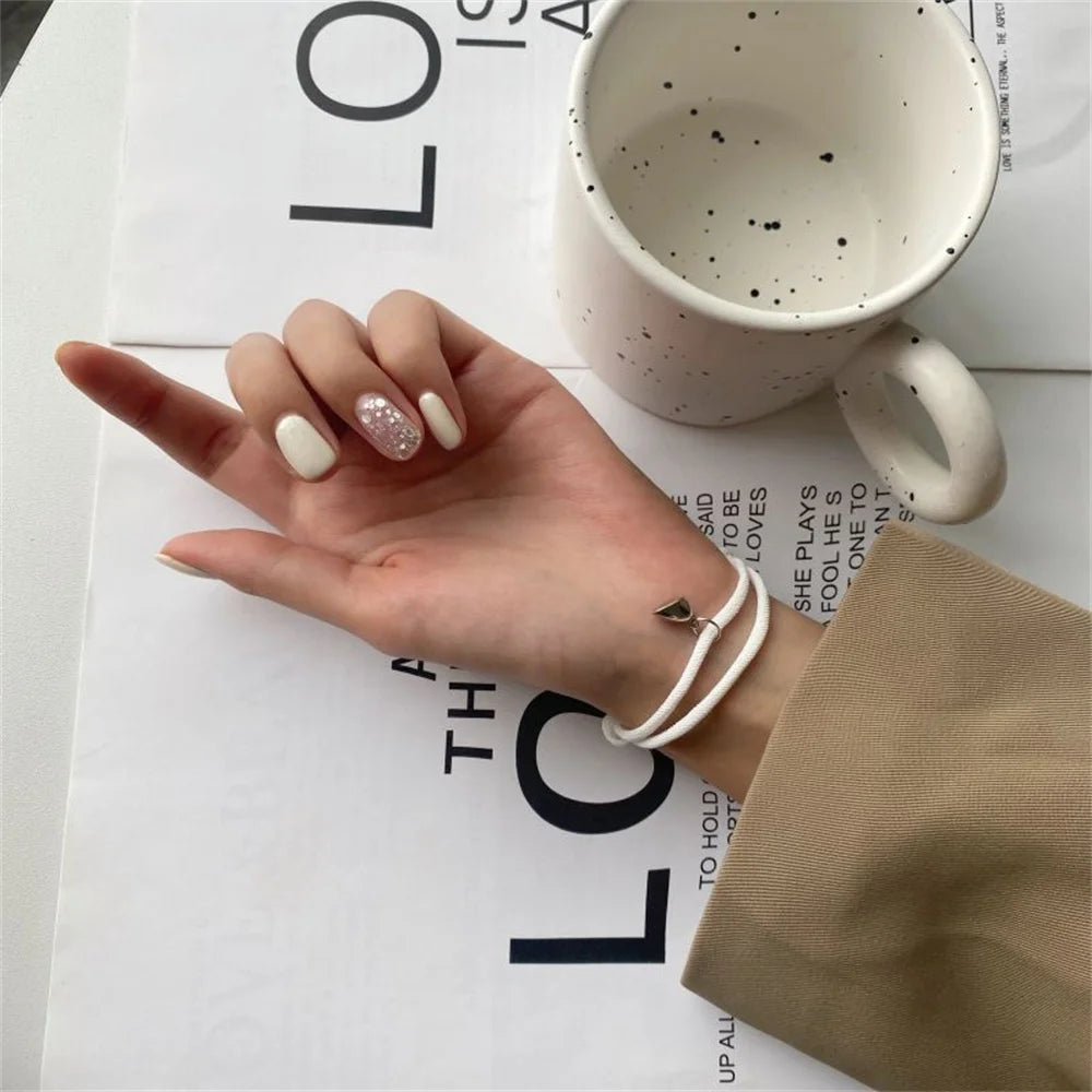 Simple Cotton Rope Couple Bracelet Trend Magnet Black and White Heart Bracelet Set Women's Gift Jewelry