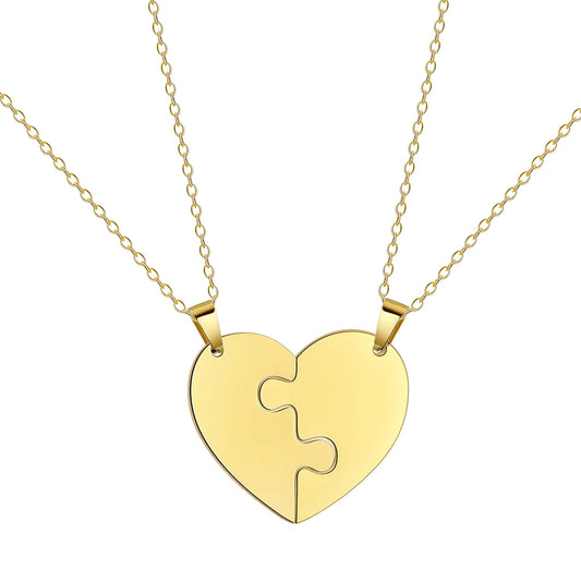Amaxer Stainless Steel 2 Pcs Pair Choker Engagement Wedding Necklaces For Women Couple Heart Puzzle Pendant Necklace Jewelry