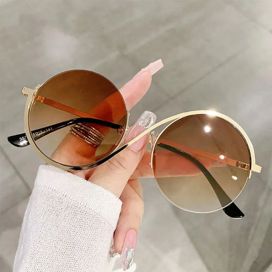 New Half Frame Metal Frame Circular Sunglasses Man Fashion Sun Glasses Women's Luxury Brand Designer Eyewear UV400 Oculos De Sol