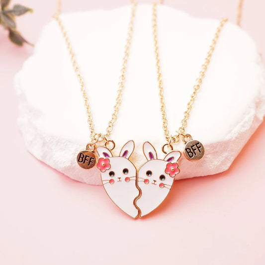 2 Pcs/Set Magnetism Best Friends Pendant Necklace for Women Rabbit Lover Broken Heart Clavicle Chain BFF Best Friends Jewelry
