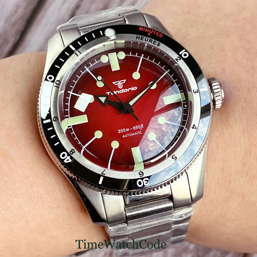 Tandorio Automatic Watch for Men NH35 PT5000 Movement Diving 20Bar Double Bow Domed Sapphire Crystal 200m Waterproof 40mm Reloj