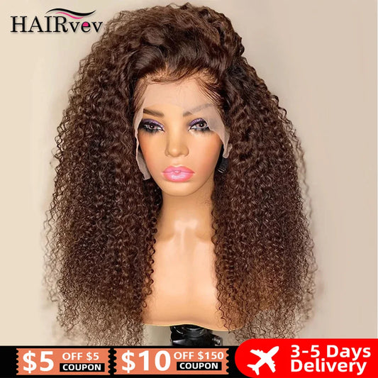 13x4 Chocolate Brown Lace Front Wigs Colored 13x6 HD Transparent Curly Lace Front Human Hair Wig Deep Wave Frontal Wig For Women