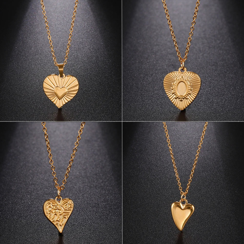 Amaxer Love Shine Necklace Heart Shape Stainless Steel Charm Choker For Women Couple Wedding Valentine's Day Jewelry Gift